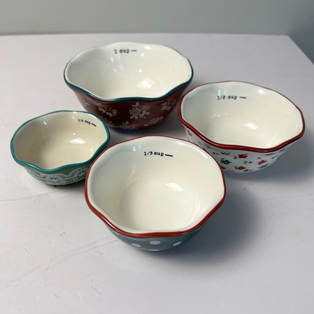 The Pioneer Woman Measuring Bowls Set of 4 Multicolor Floral Polka Dot Farmhouse